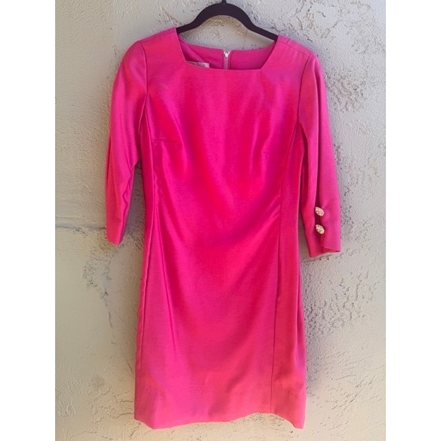 Vintage Erena San Francisco Hot Pink Rhinestone Sneath Dress Medium Glam Formal